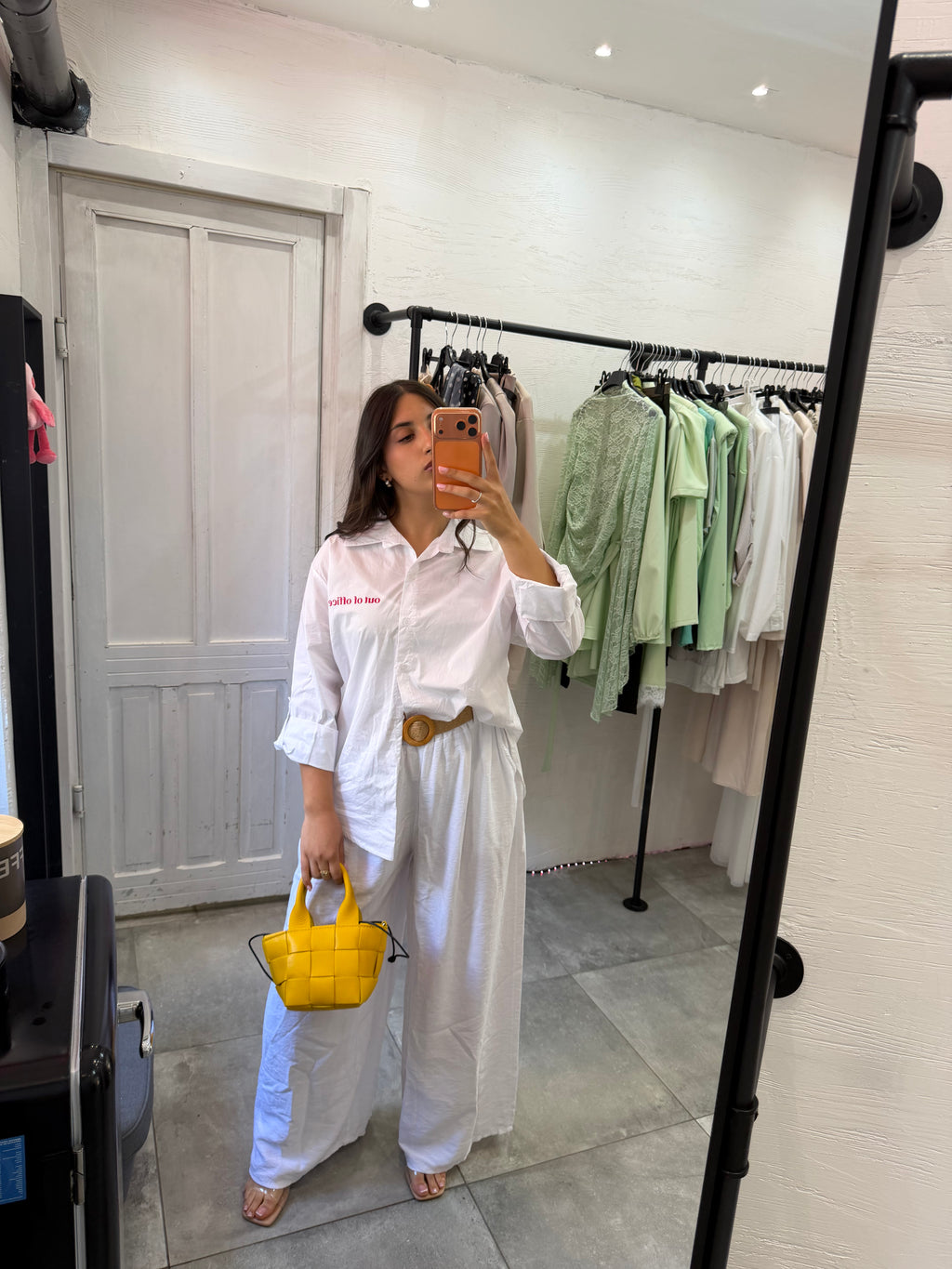 Pantalone Palazzo in Lino Bianco con Cintura Intrecciata