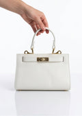 Borsa a mano, bianca in vera pelle