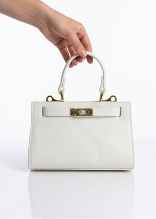 Borsa a mano, bianca in vera pelle