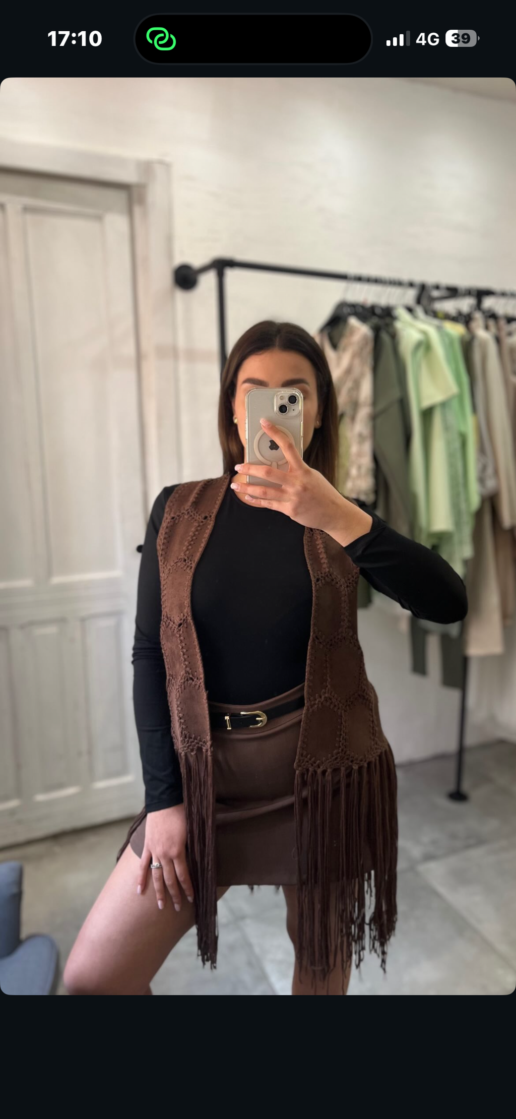 Gilet Lungo con Frange Marrone
