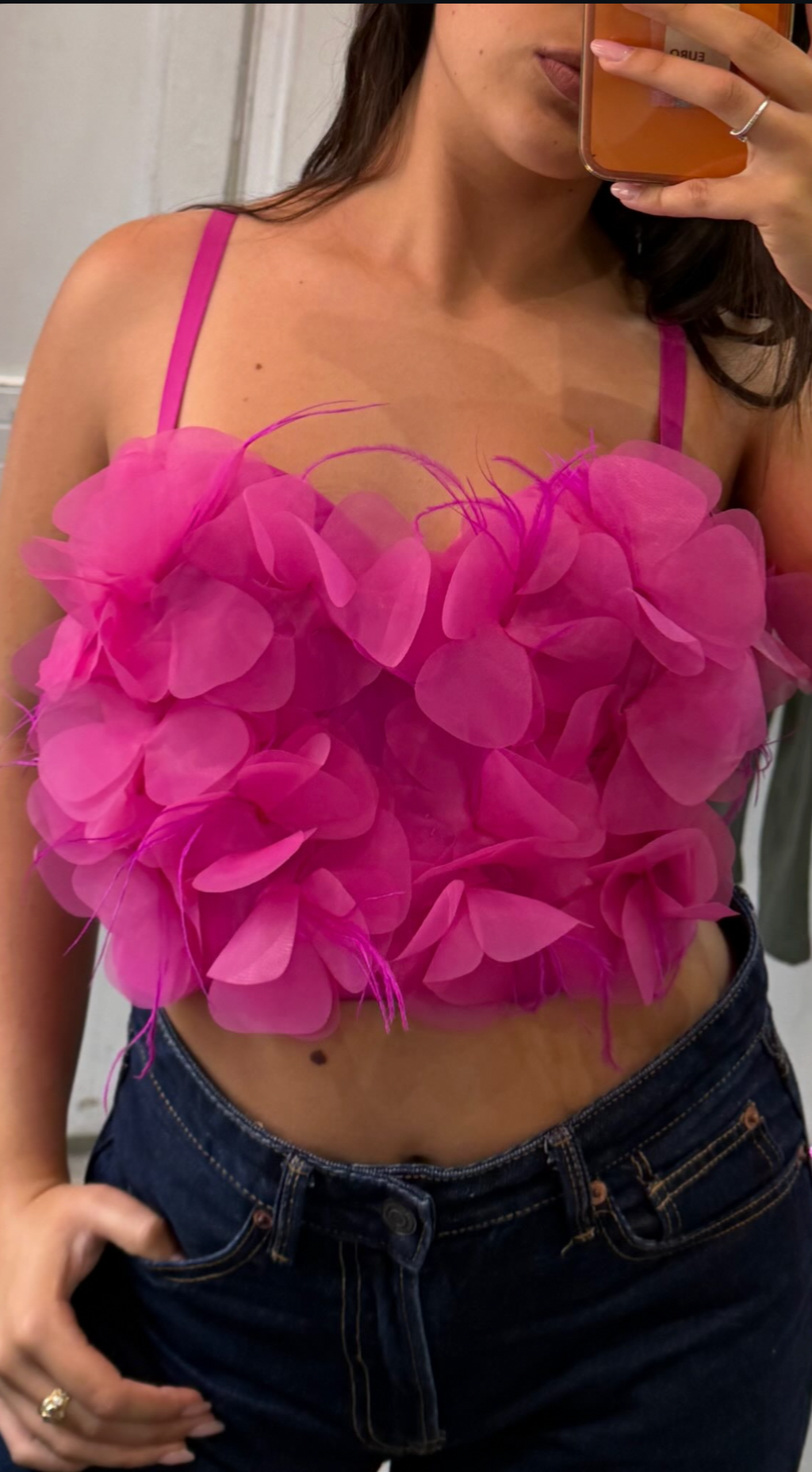 Top Crop Fucsia con Fiori 3D