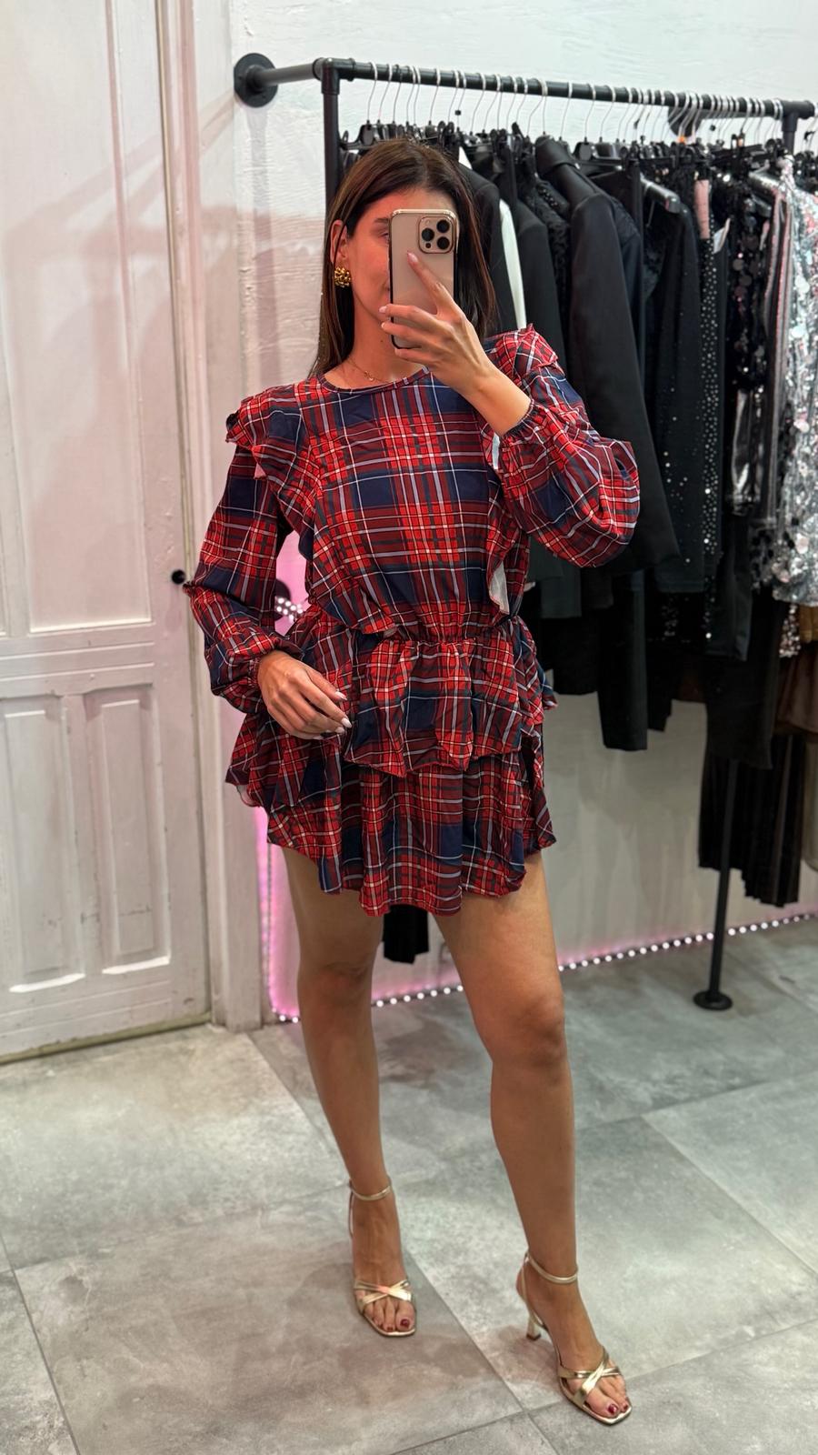 Vestito quadretatto con volant (taglia unica )