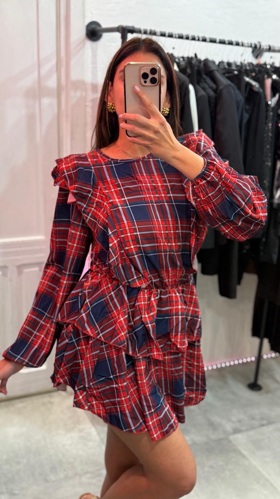 Vestito quadretatto con volant (taglia unica )