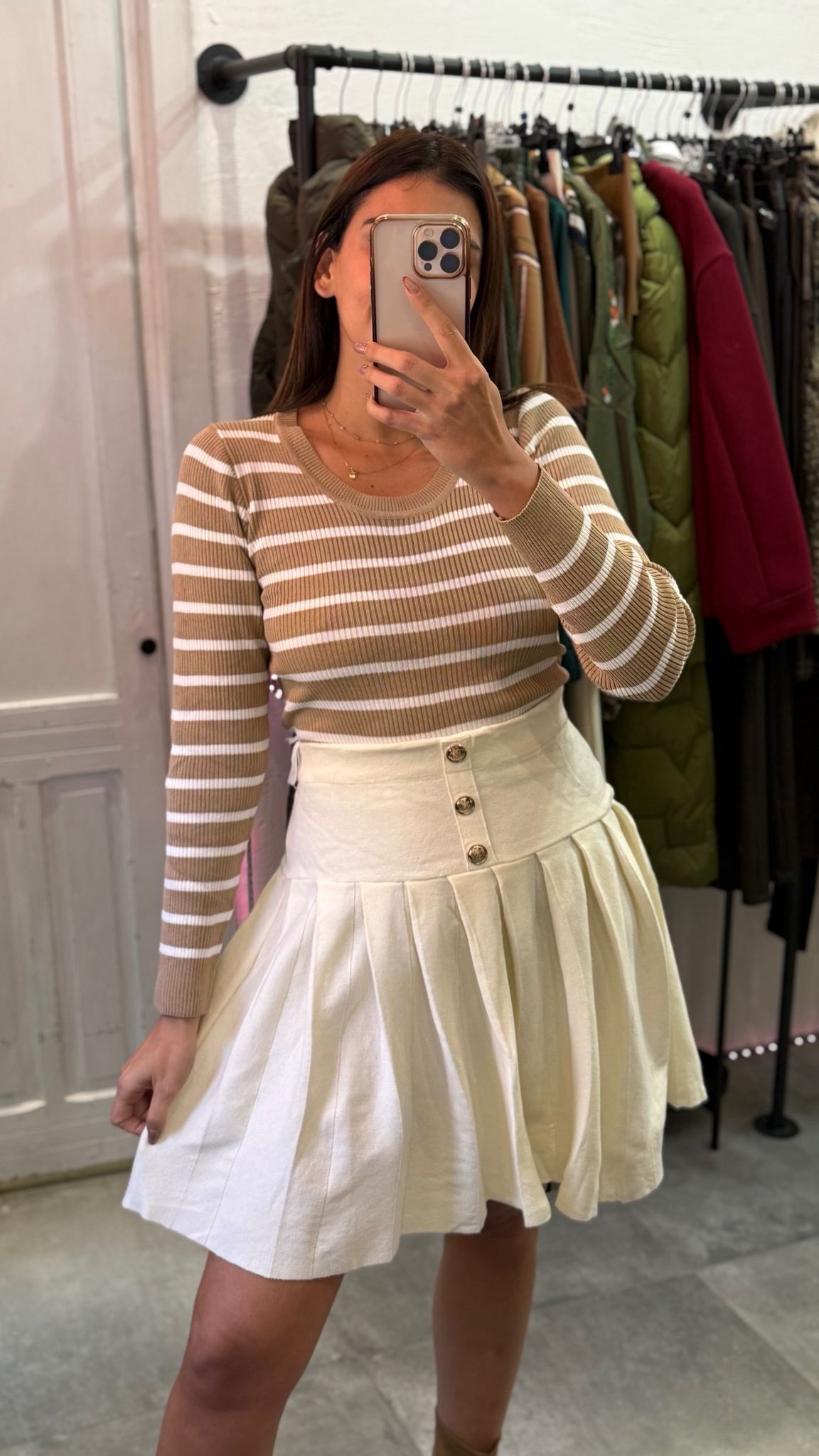 Gonna in maglia a vita alta con pieghe