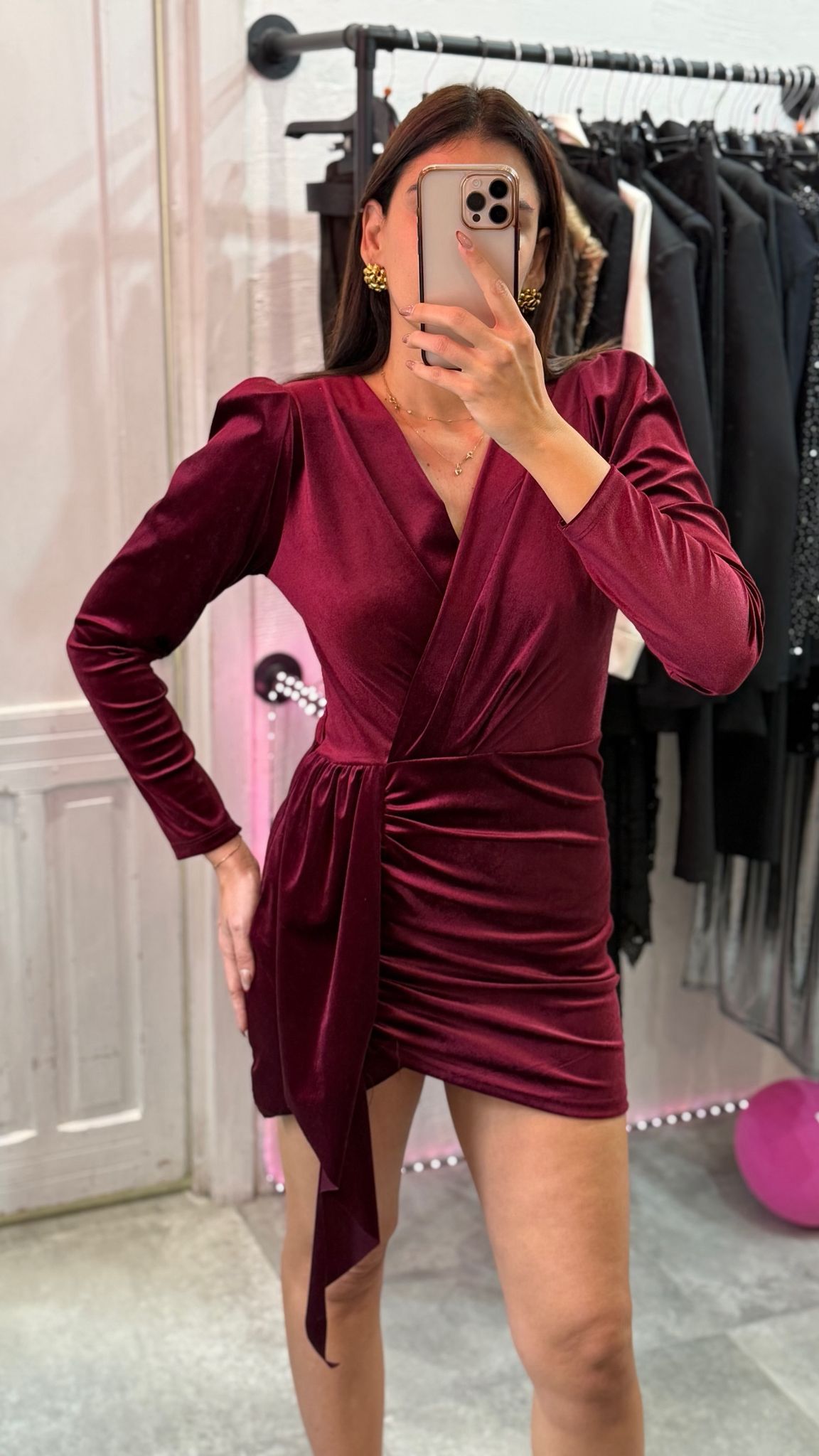 Vestito in velluto con elastico in vita e spalline (taglia unica )