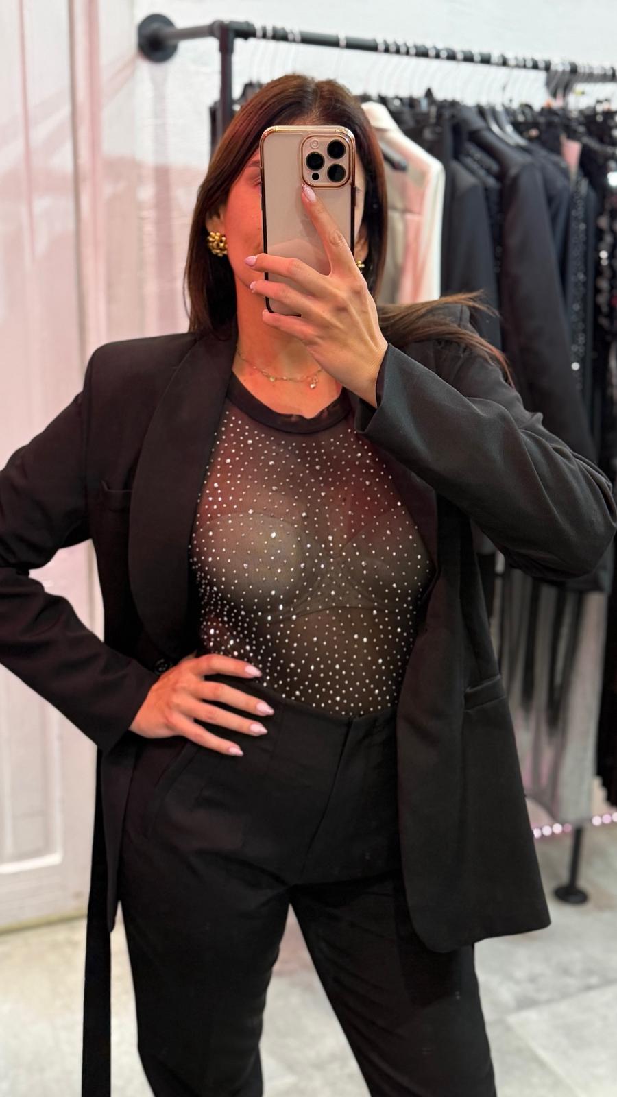 Body trasparente con strass