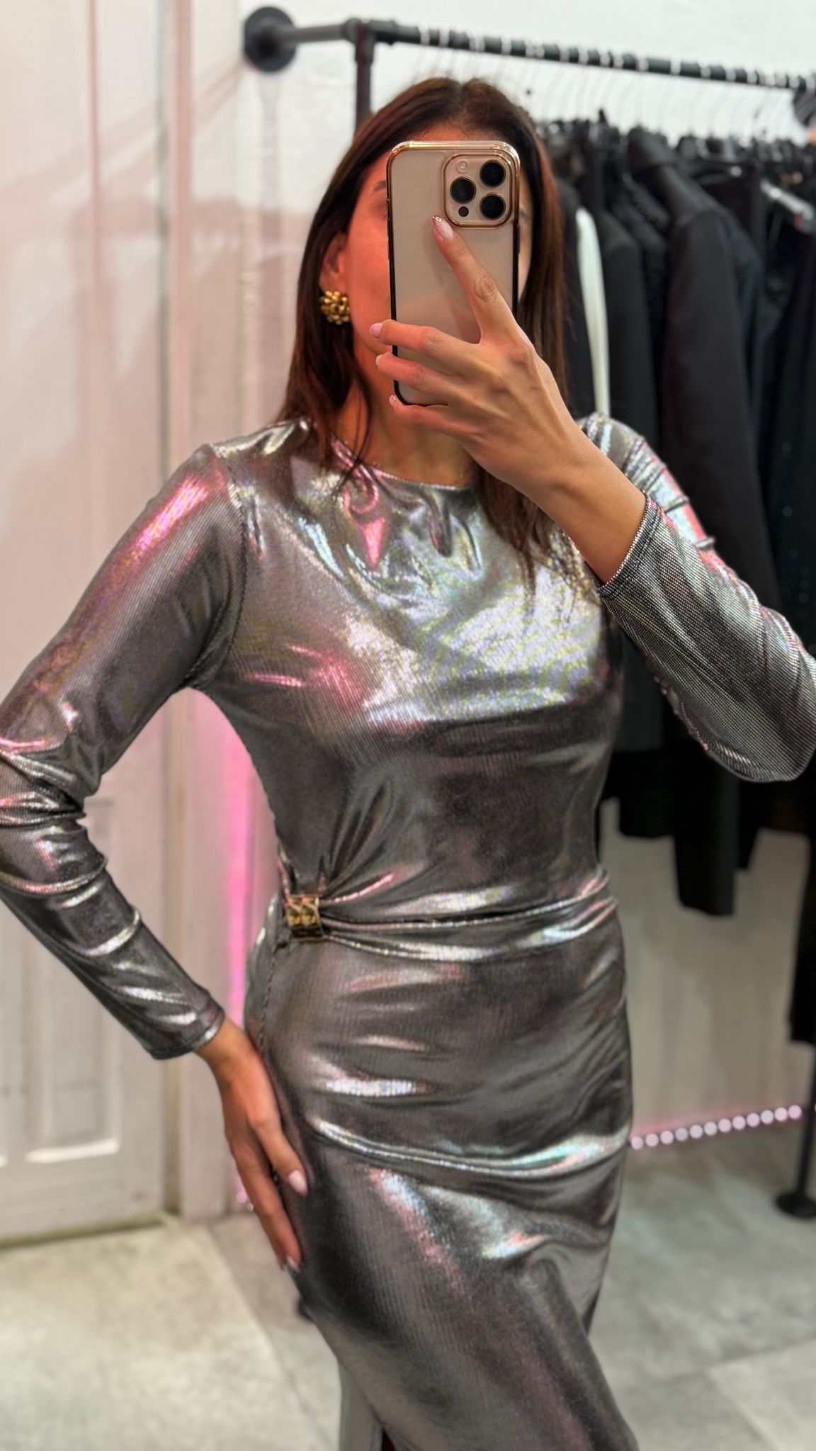 Vestito lungo con dettagli a nodo sul fianco fianco e spacco laterale e (taglia unica )